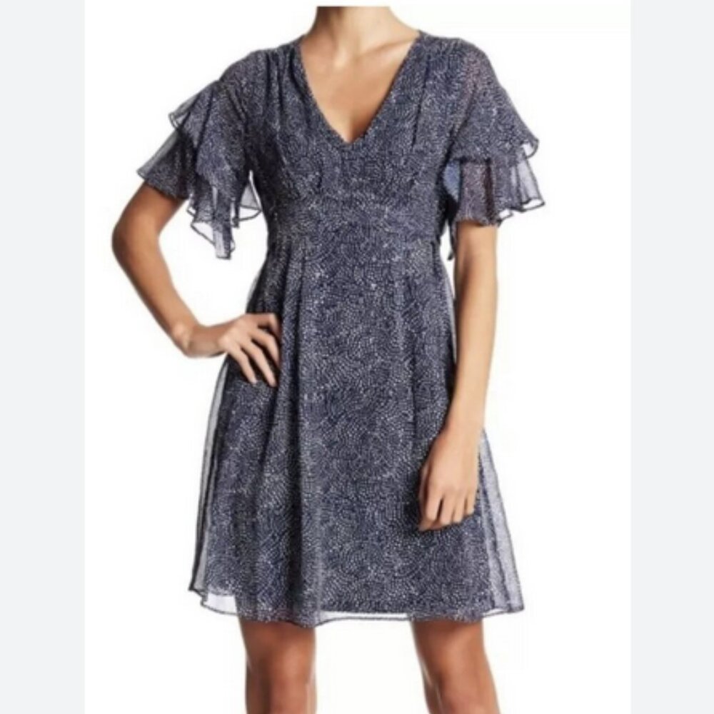 ✨Betsey Johnson Blue Chiffon Sparkle Midi Dress Size 14 Fairycore Romantic Retro